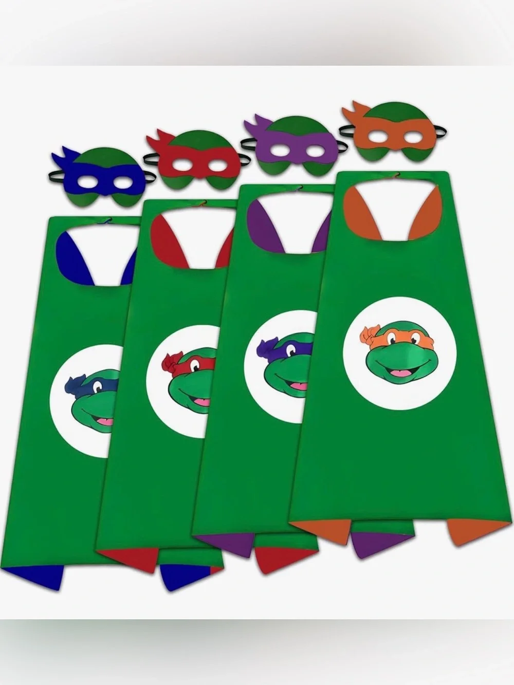 NWT Kids Green Ninja Turtle Capes and Masks Party Pack - Blue Red Purple Orange